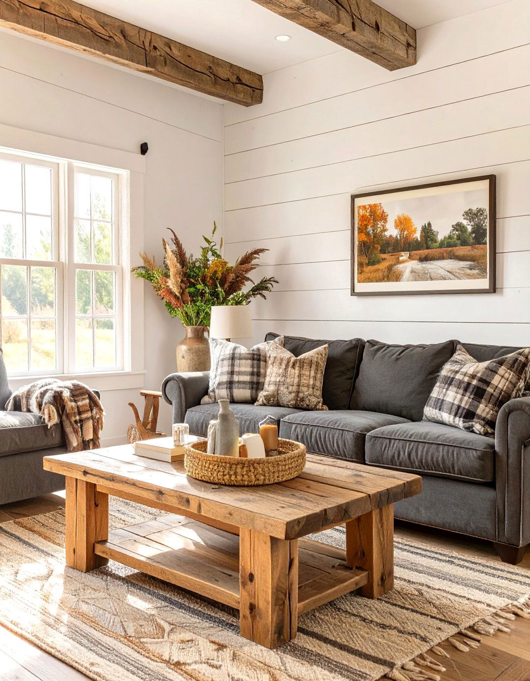 The Rustic Farmhouse Living Room - 30 dark grey couch living room ideas
