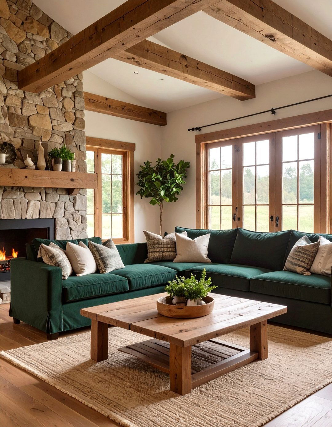 The Rustic Farmhouse Living Room - 30 dark green sofa living room ideas