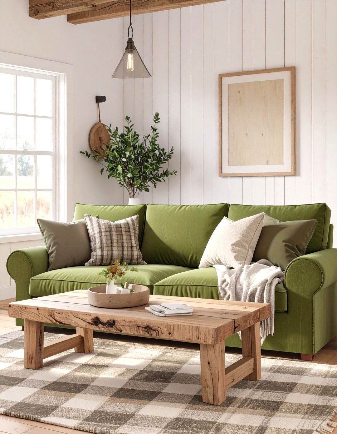 The Rustic Farmhouse Living Room - 30 olive green sofa living room ideas