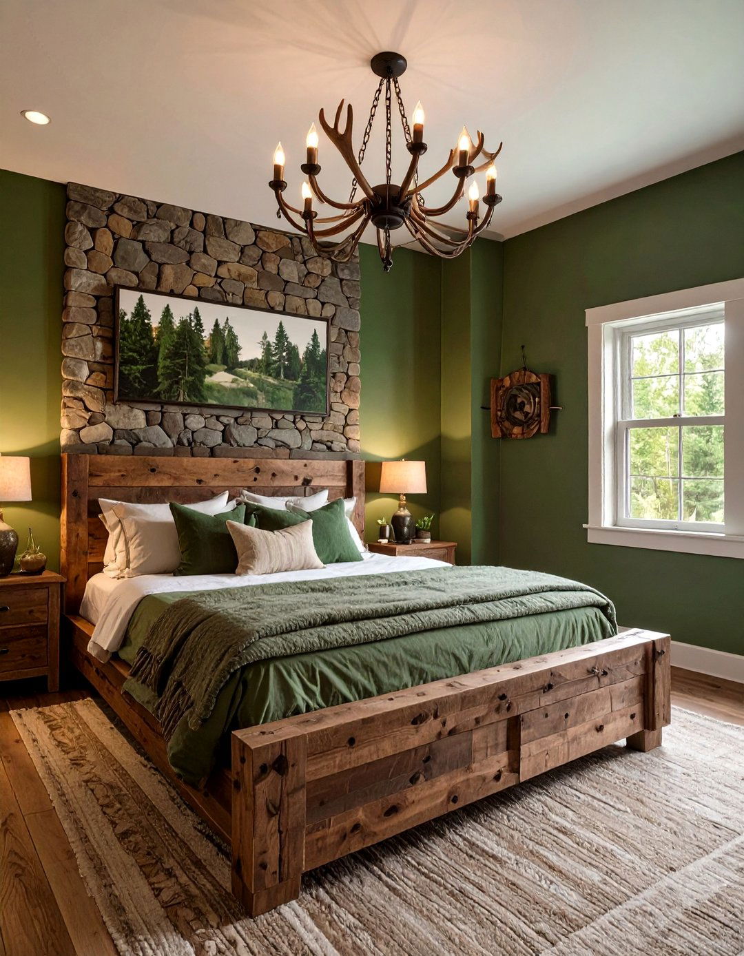 The Rustic Forest Green Bedroom Retreat - 30 dark green bedroom ideas