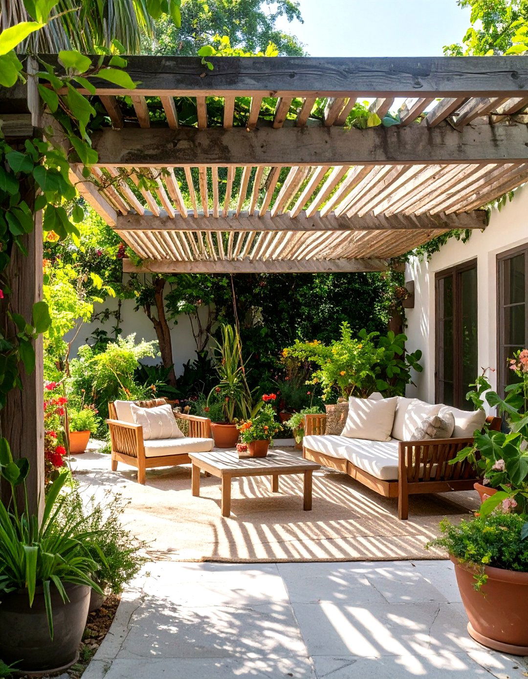 The Rustic Lath House Cover - 30 inexpensive covered patio ideas