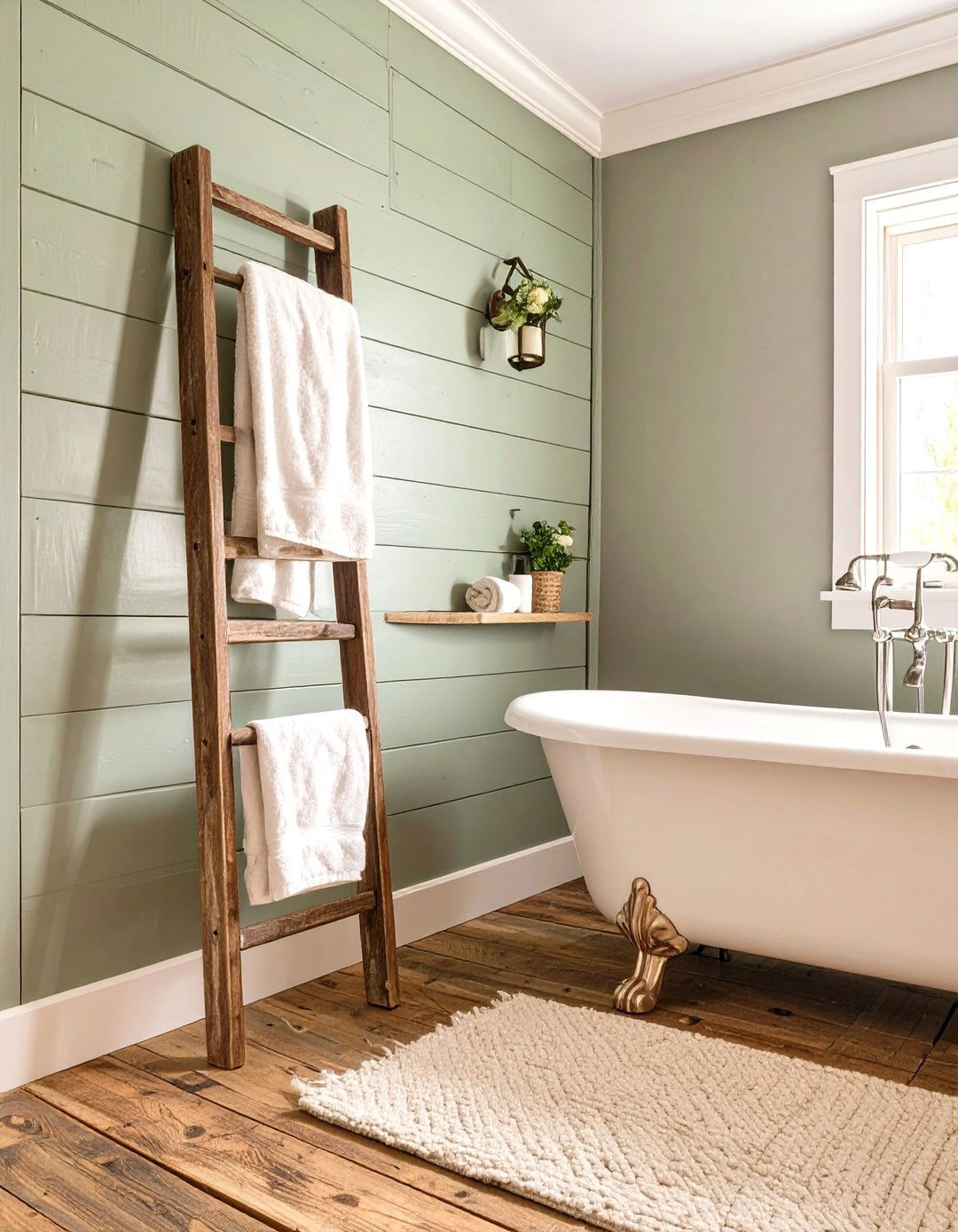 The Rustic Leaning Ladder - 30 bathroom towel hanging ideas