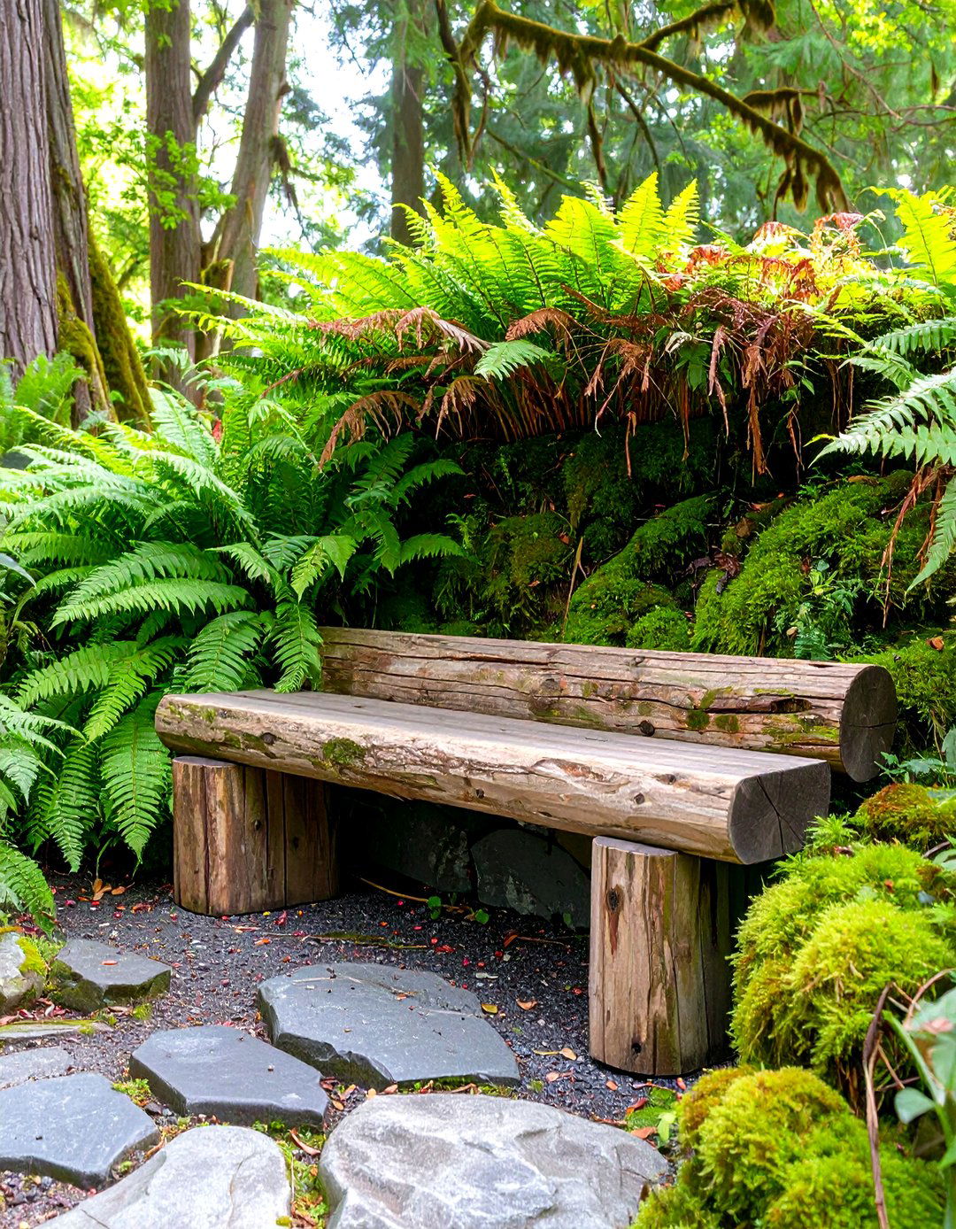 The Rustic Log Bench Nook - 30 memorial garden ideas