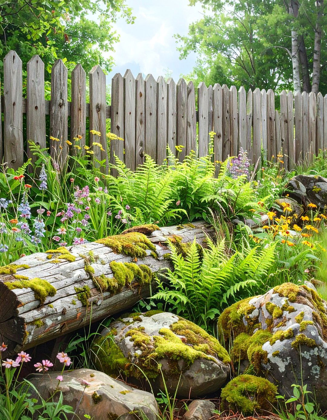 The Rustic Log and Boulder Border - 30 along fence simple backyard landscaping ideas