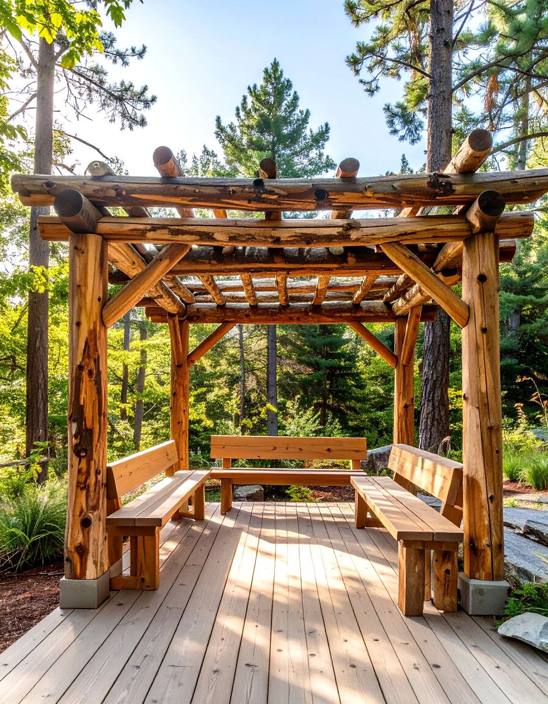 The Rustic Log and Branch Arbor Deck - 30 deck shade ideas