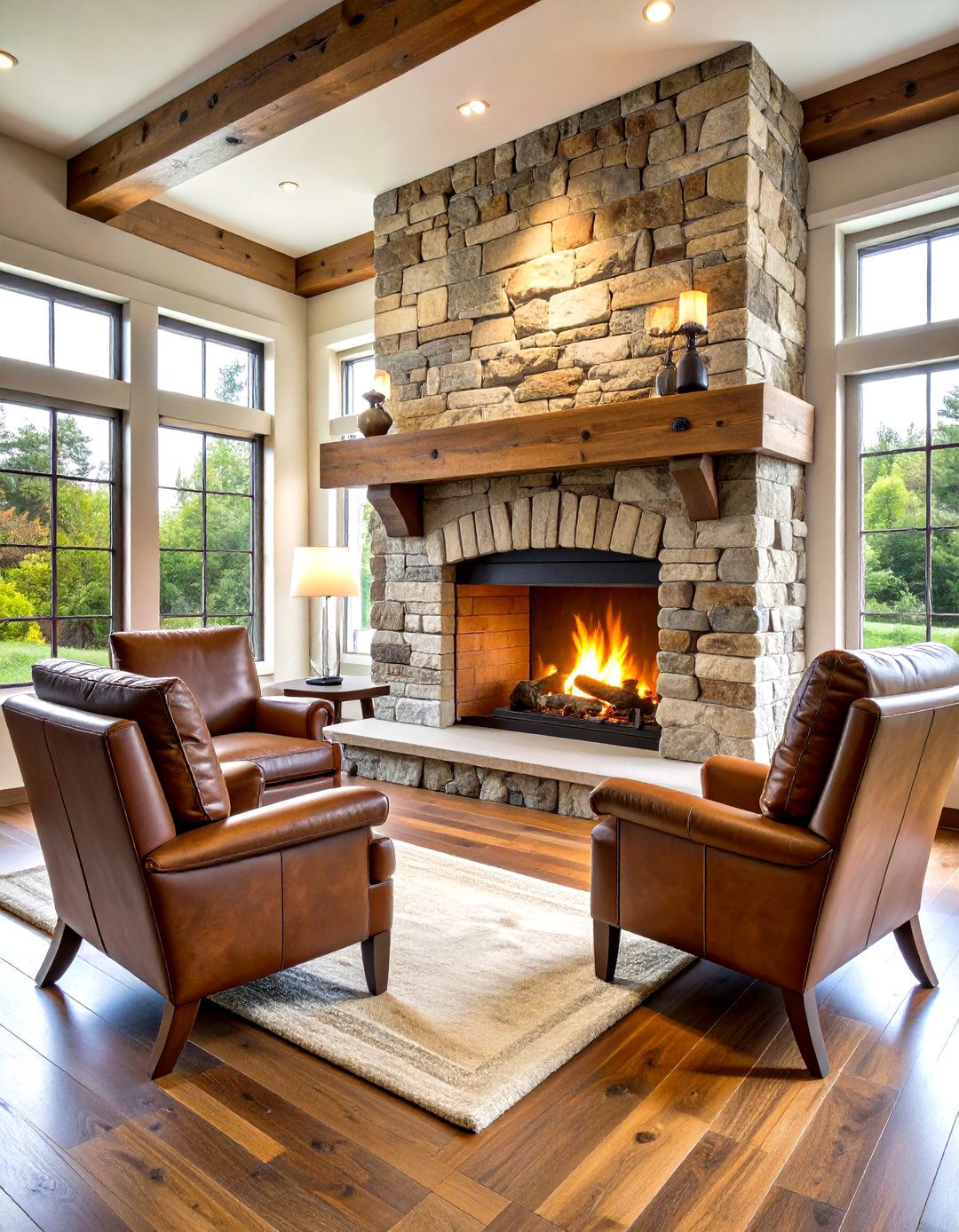 The Rustic Modern Stone Fireplace - 30 living room modern fireplace ideas