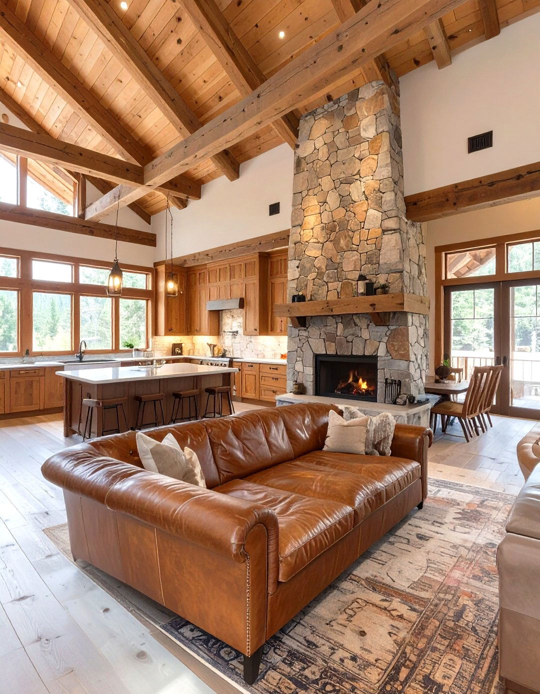 The Rustic Mountain Lodge Kitchen and Living Room - 30 kitchen and living room ideas