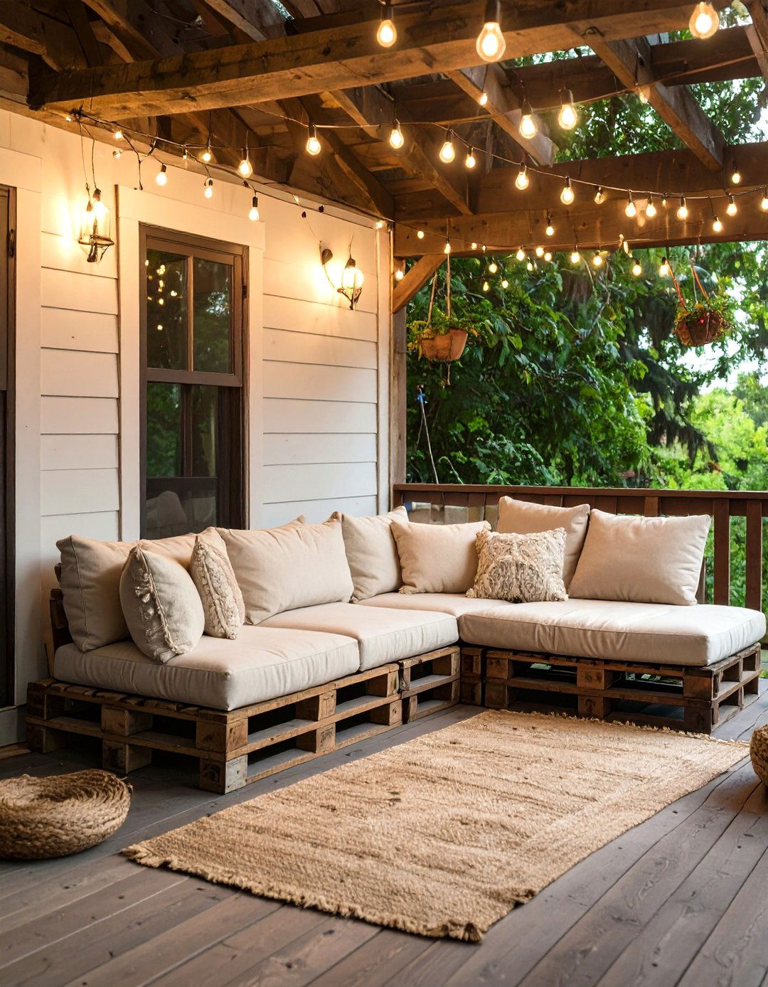 The Rustic Pallet Lounging Nook - 30 back porch ideas on a budget