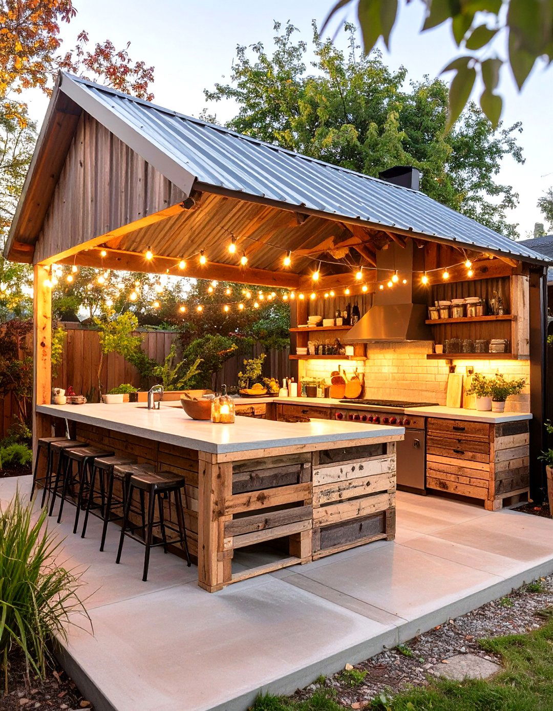 The Rustic Pallet Wood Retreat - 30 inexpensive covered outdoor kitchen ideas