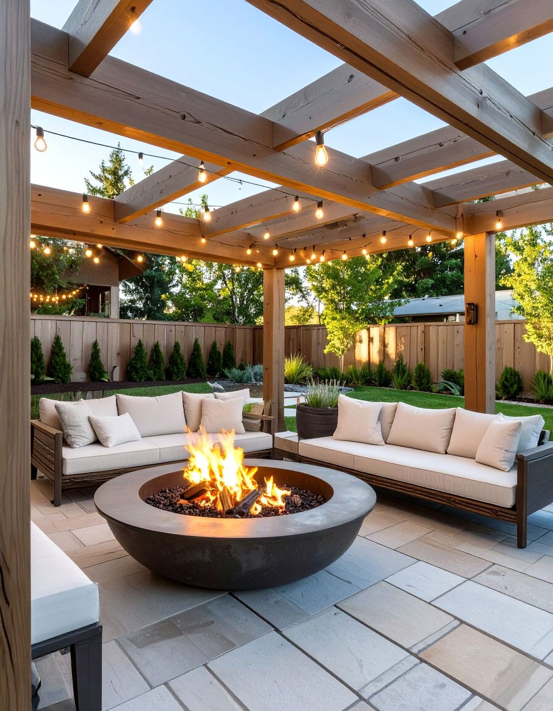 The Rustic Pergola Covered Fire Pit - 30 country backyard rustic fire pit ideas