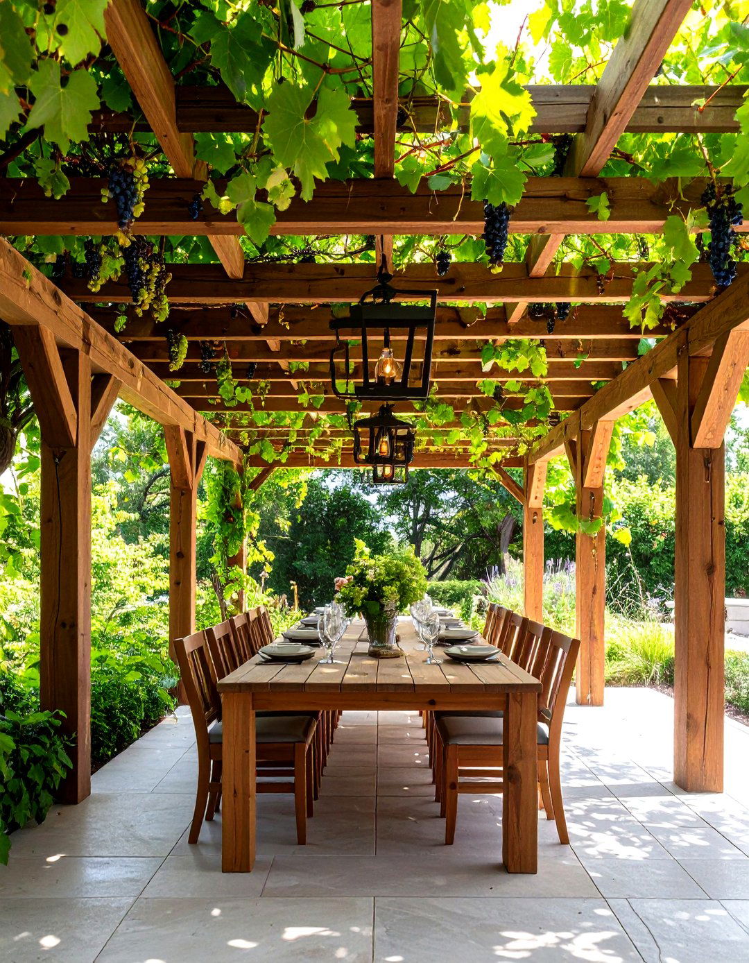 The Rustic Pergola with Grapevines - 30 extension patio roof ideas