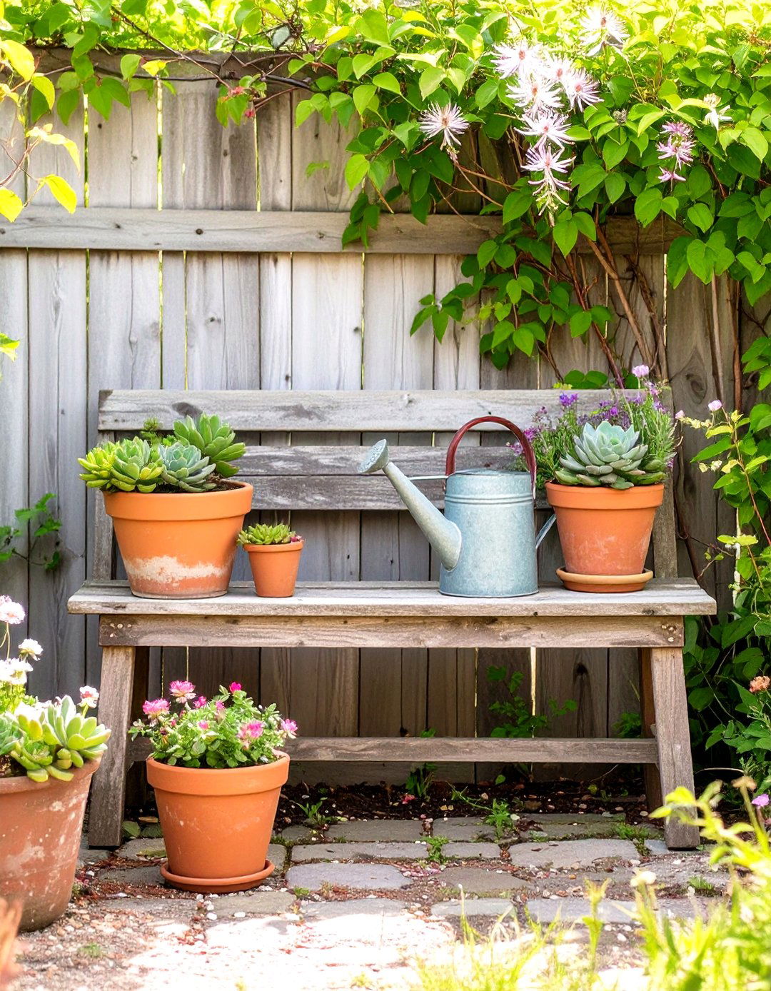 The Rustic Potting Bench Nook - 30 low maintenance cottage garden ideas
