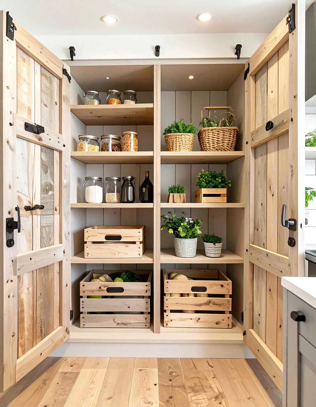 The Rustic Reclaimed Wood Pantry - 30 hidden small walk in pantry ideas