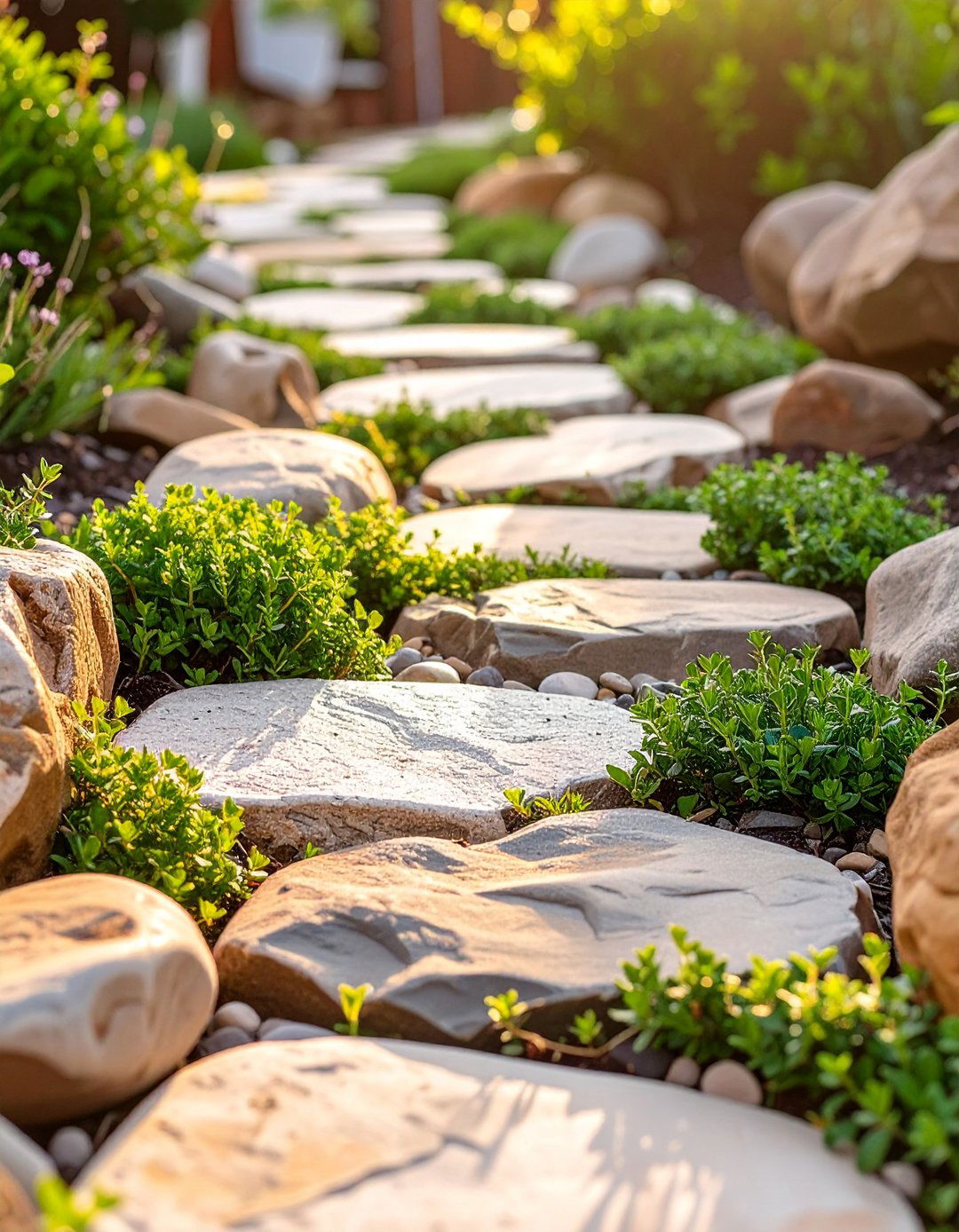 The Rustic Rock Lined Pathway - 30 budget cheap simple front yard landscaping ideas