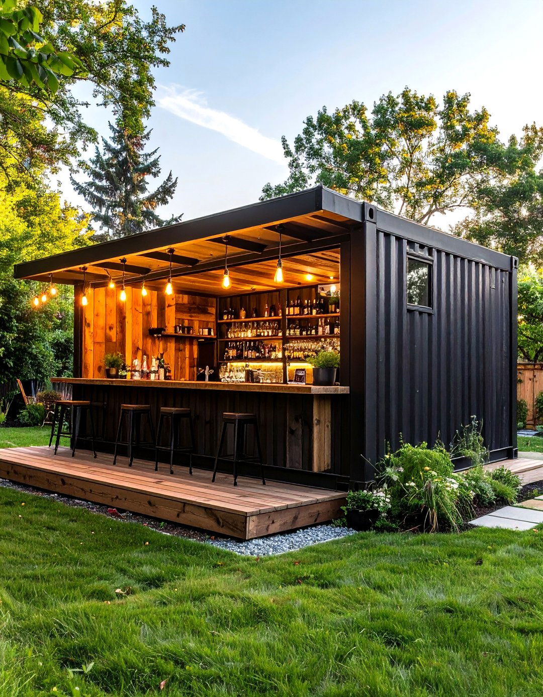 The Rustic Shipping Container Bar - 30 backyard bar ideas