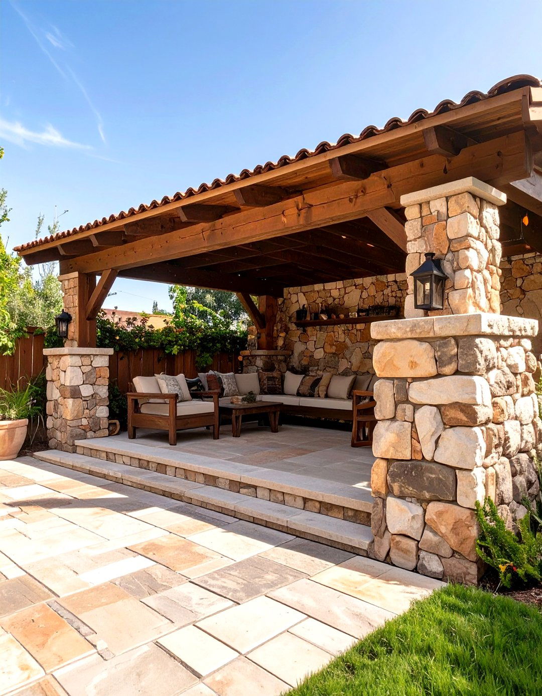 The Rustic Stone Wall Enclosure - 30 covered patio backyard patio ideas