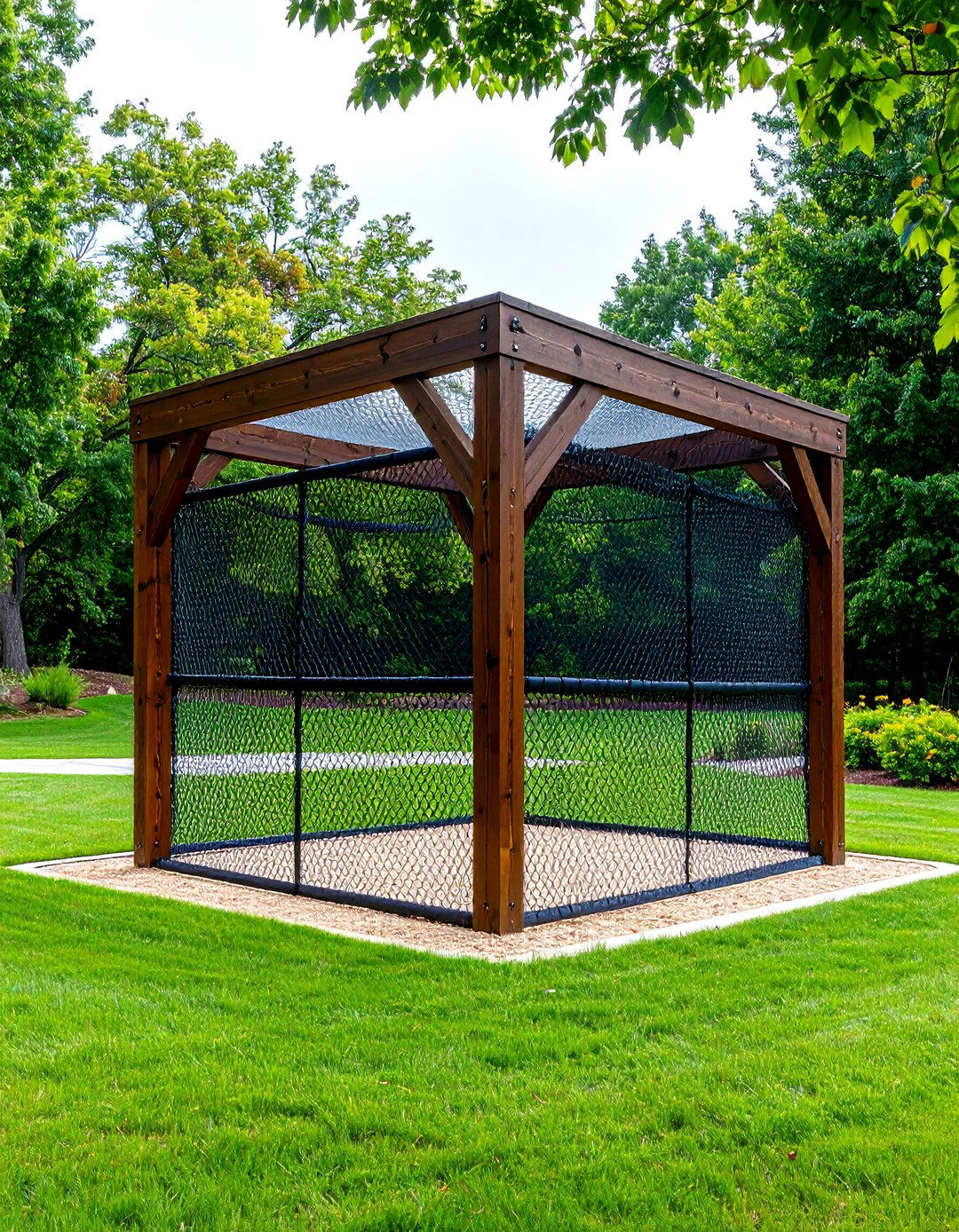 The Rustic Timber Frame Batting Cage - 30 backyard batting cage ideas