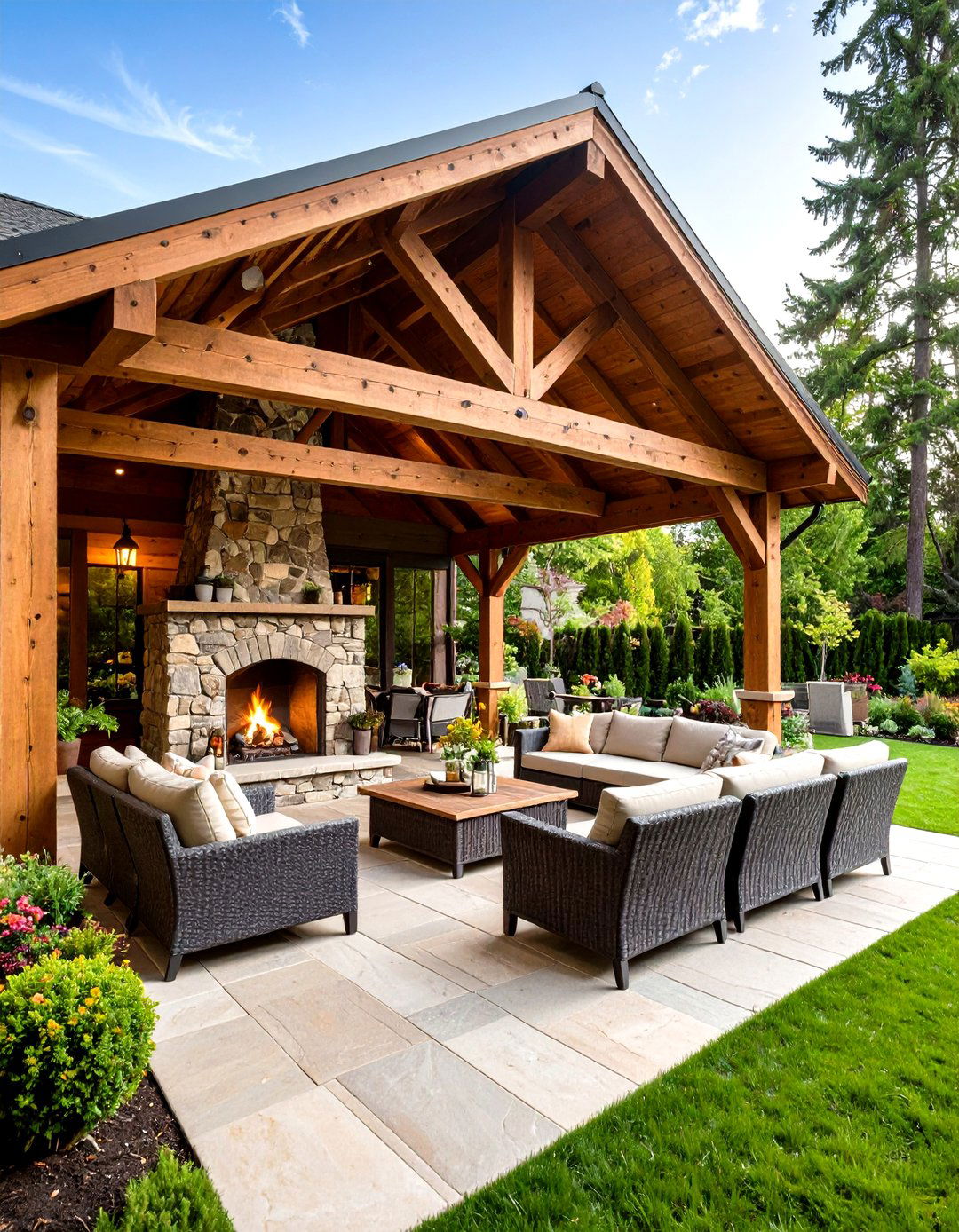 The Rustic Timber Frame Retreat - 30 extension patio roof ideas