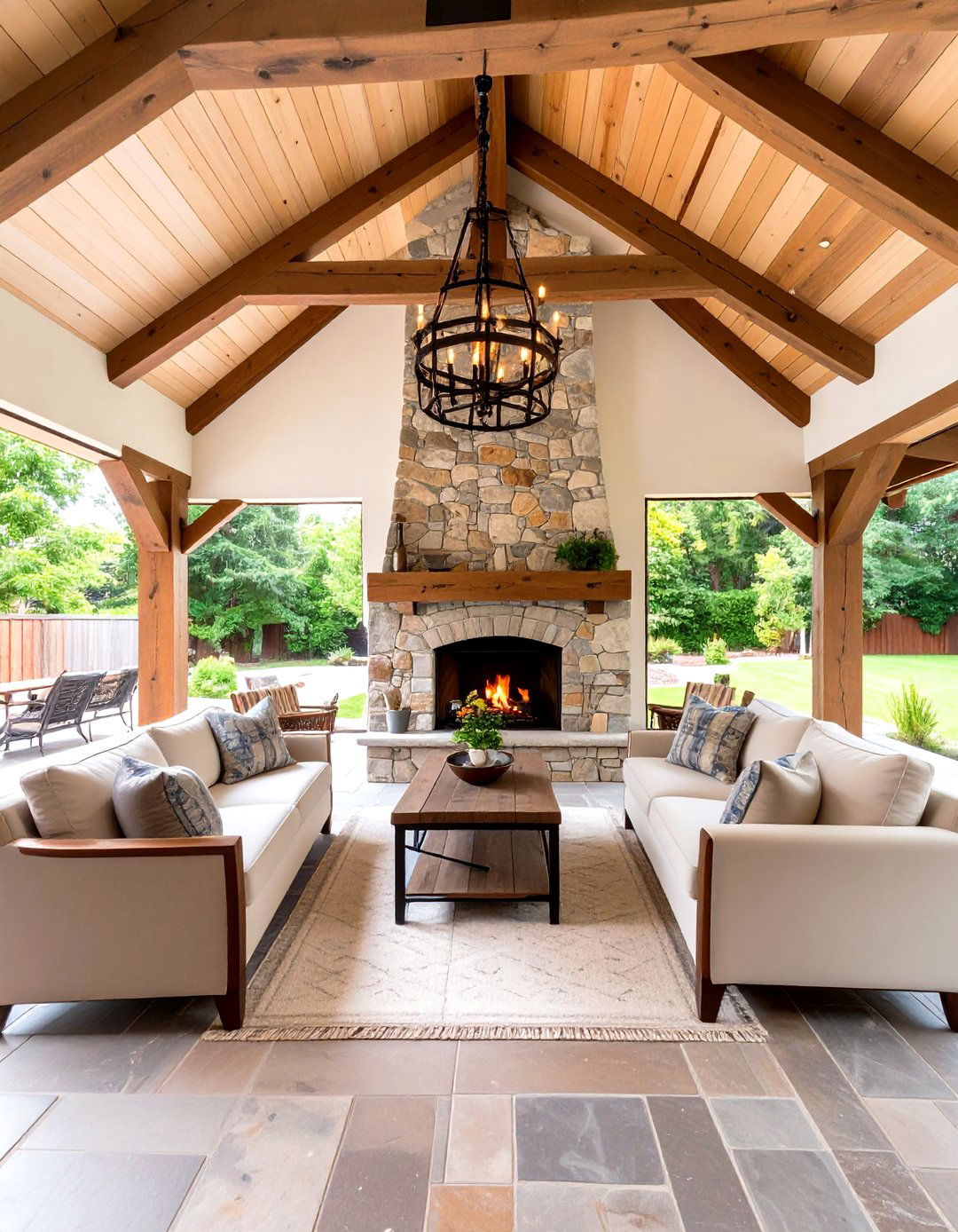 The Rustic Timber Frame Retreat - 30 covered patio backyard patio ideas