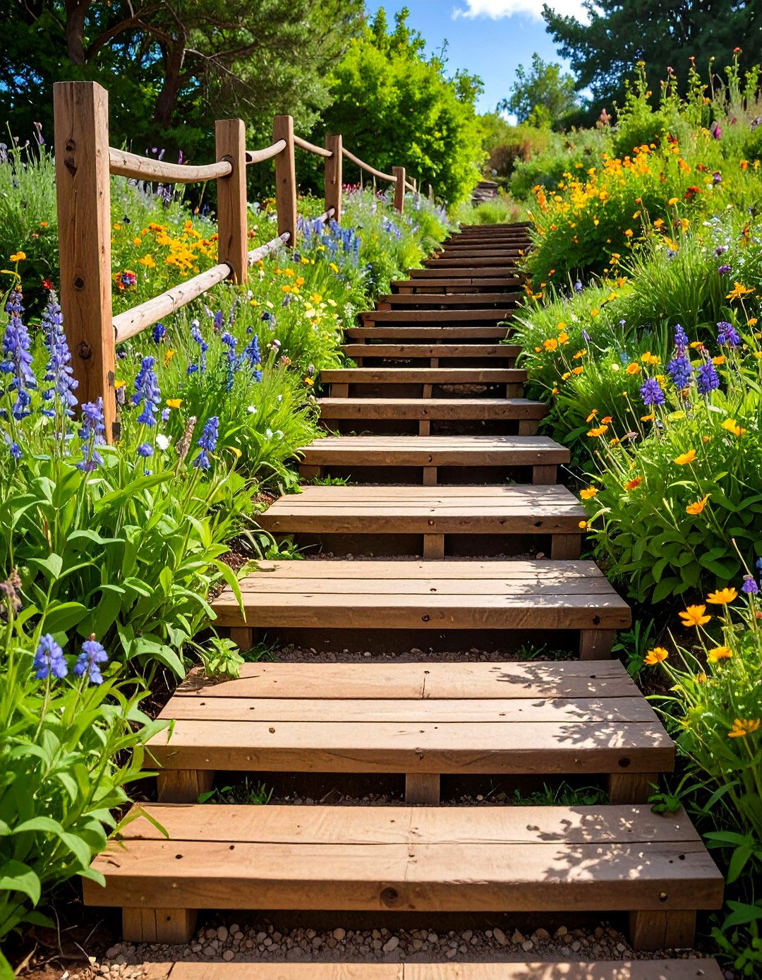 The Rustic Timber Steps and Pathway - 30 down sloped backyard ideas