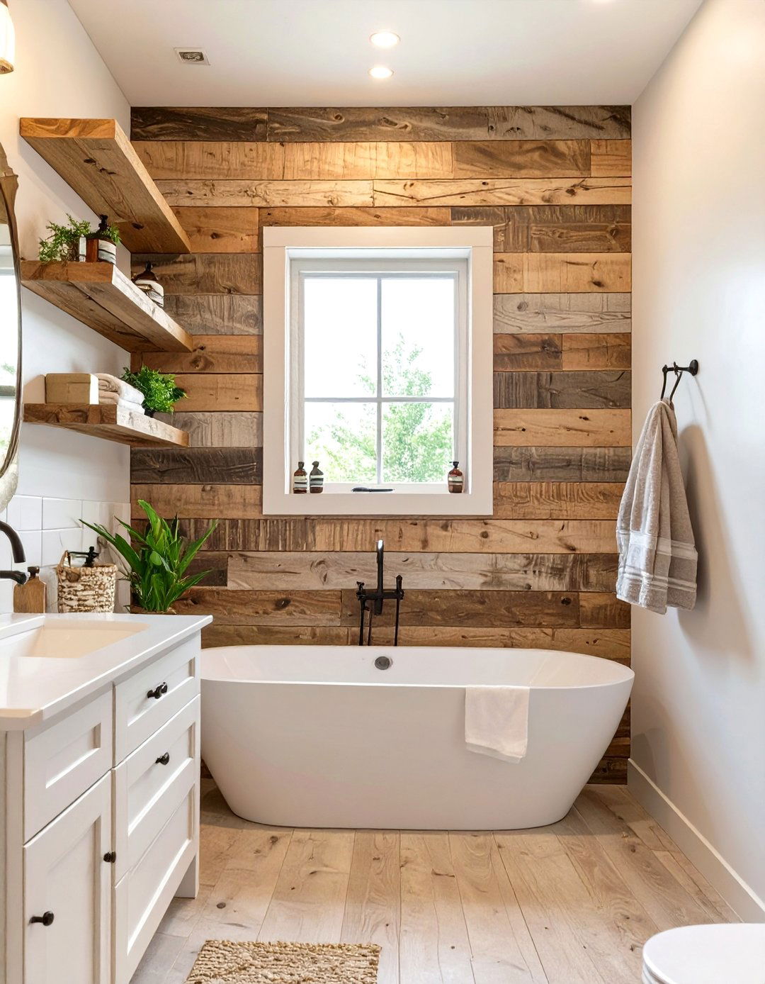 The Rustic Wood Accent Small Bathroom - 30 budget small bathroom ideas