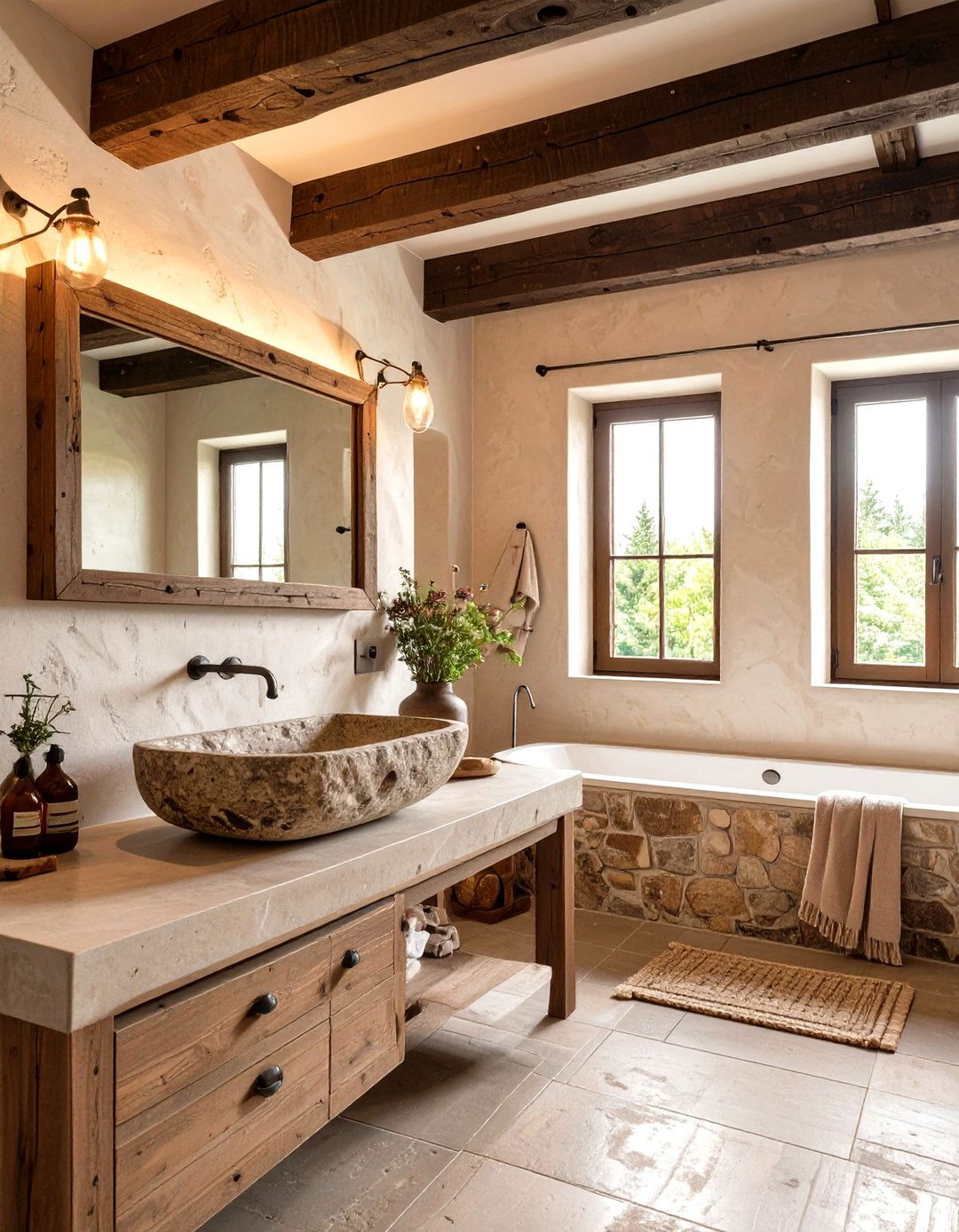 The Rustic Wood Beam Bathroom - 30 cottage bathroom ideas
