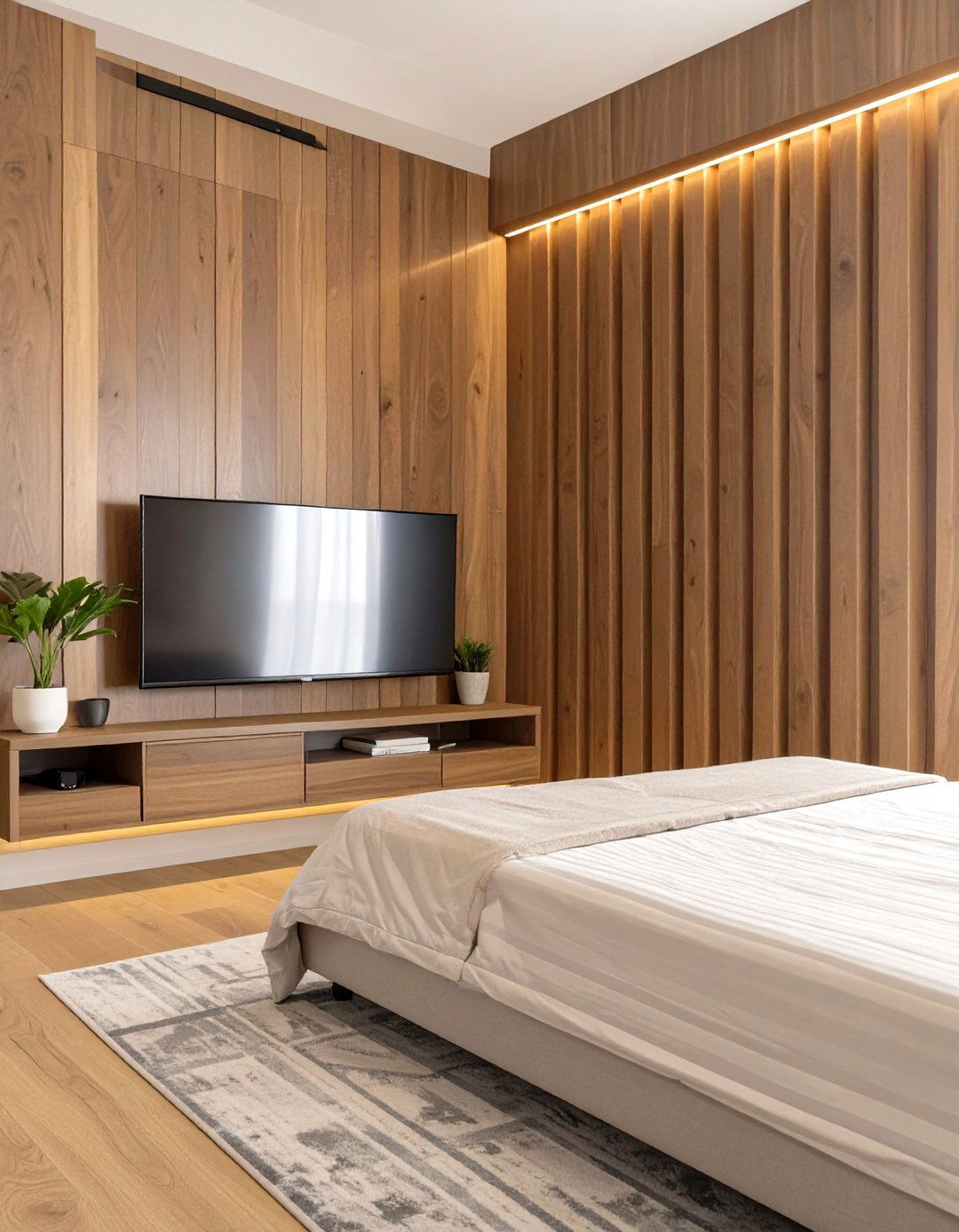 The Rustic Wood Slat Bedroom Accent Wall - 30 master bedroom tv wall ideas