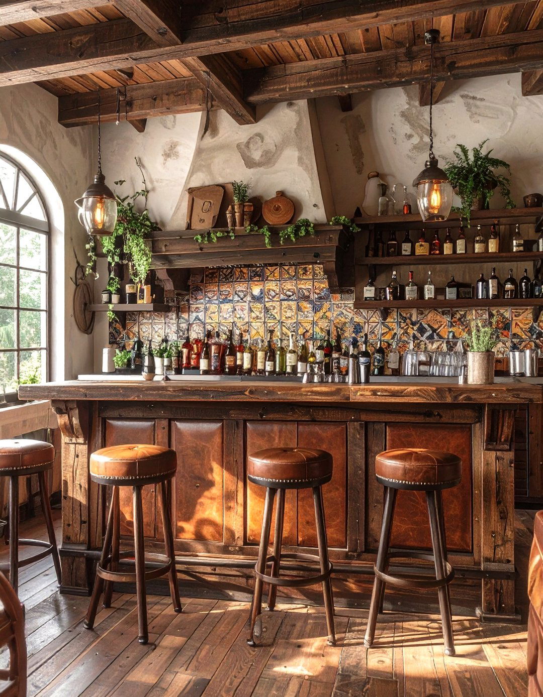 The Rustic Wood and Leather Bar - 30 mexican house design ideas