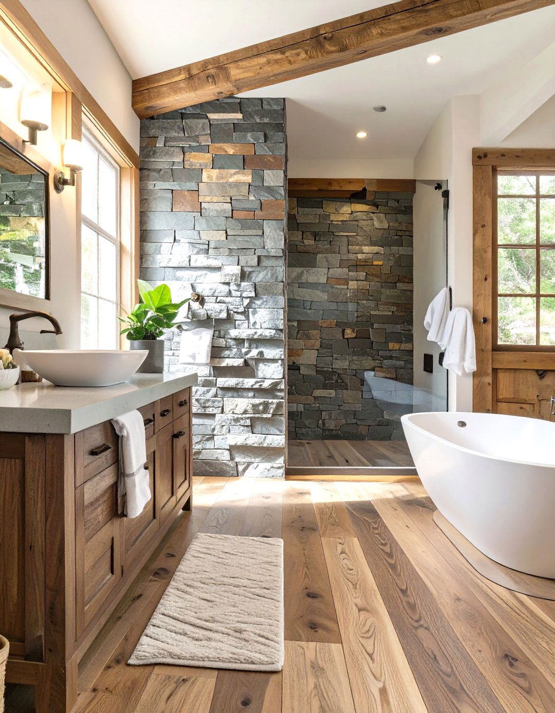 The Rustic Wood and Stone Bathroom - 30 masculine bathroom ideas