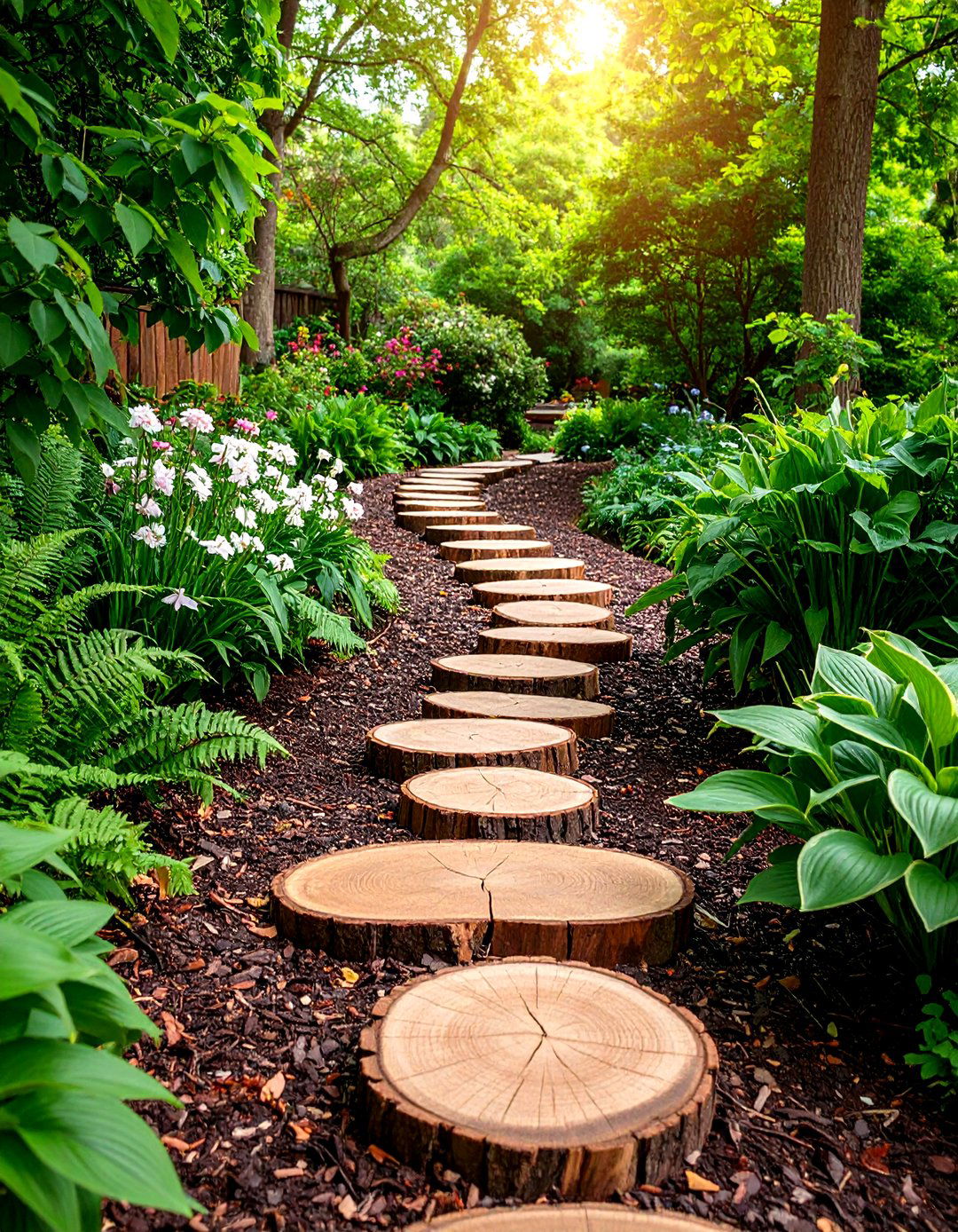 The Rustic Woodland Log Slice Garden Pathway - 30 garden pathway ideas