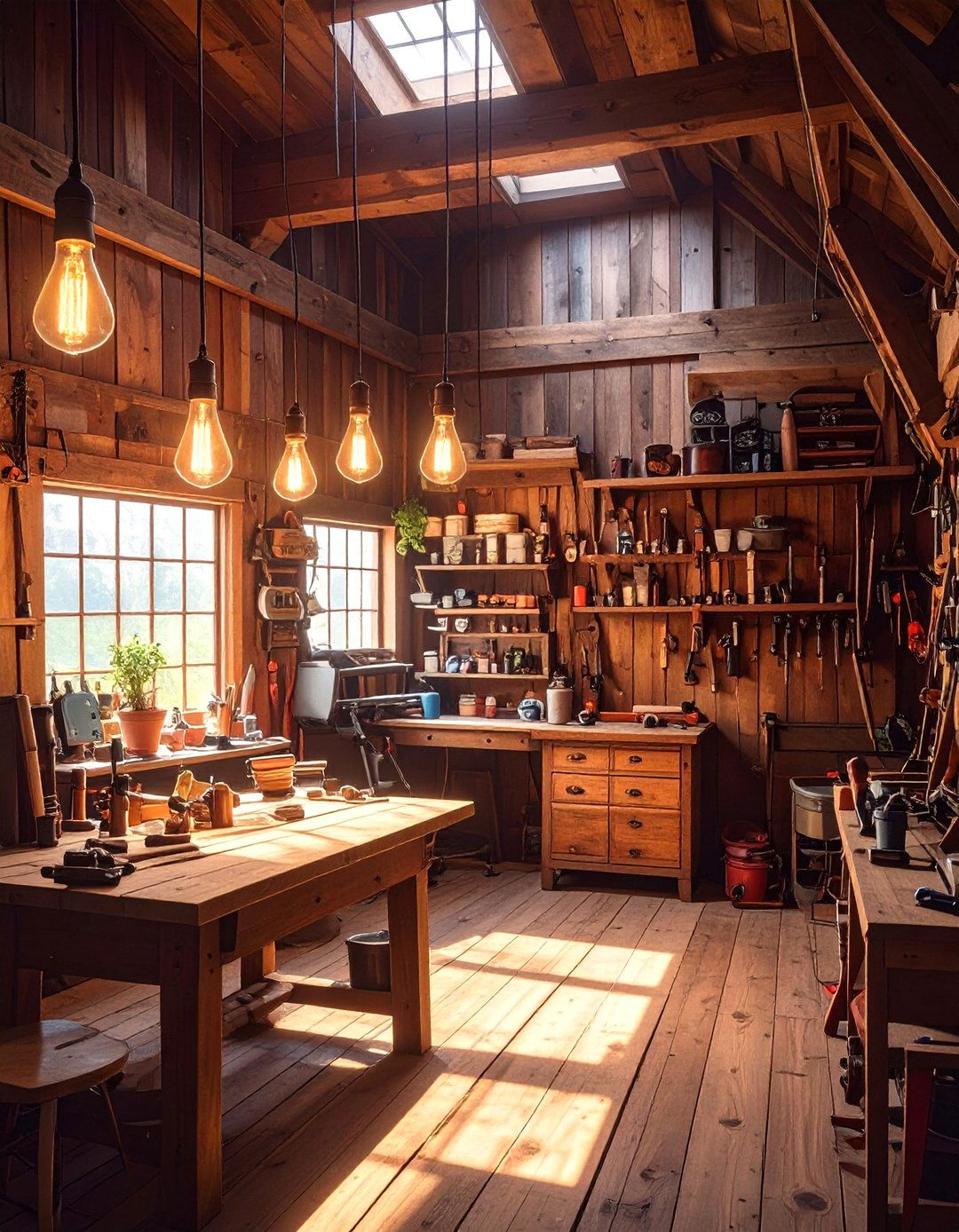 The Rustic Woodworkers AI Garage - 30 ai garage workshop layout ideas