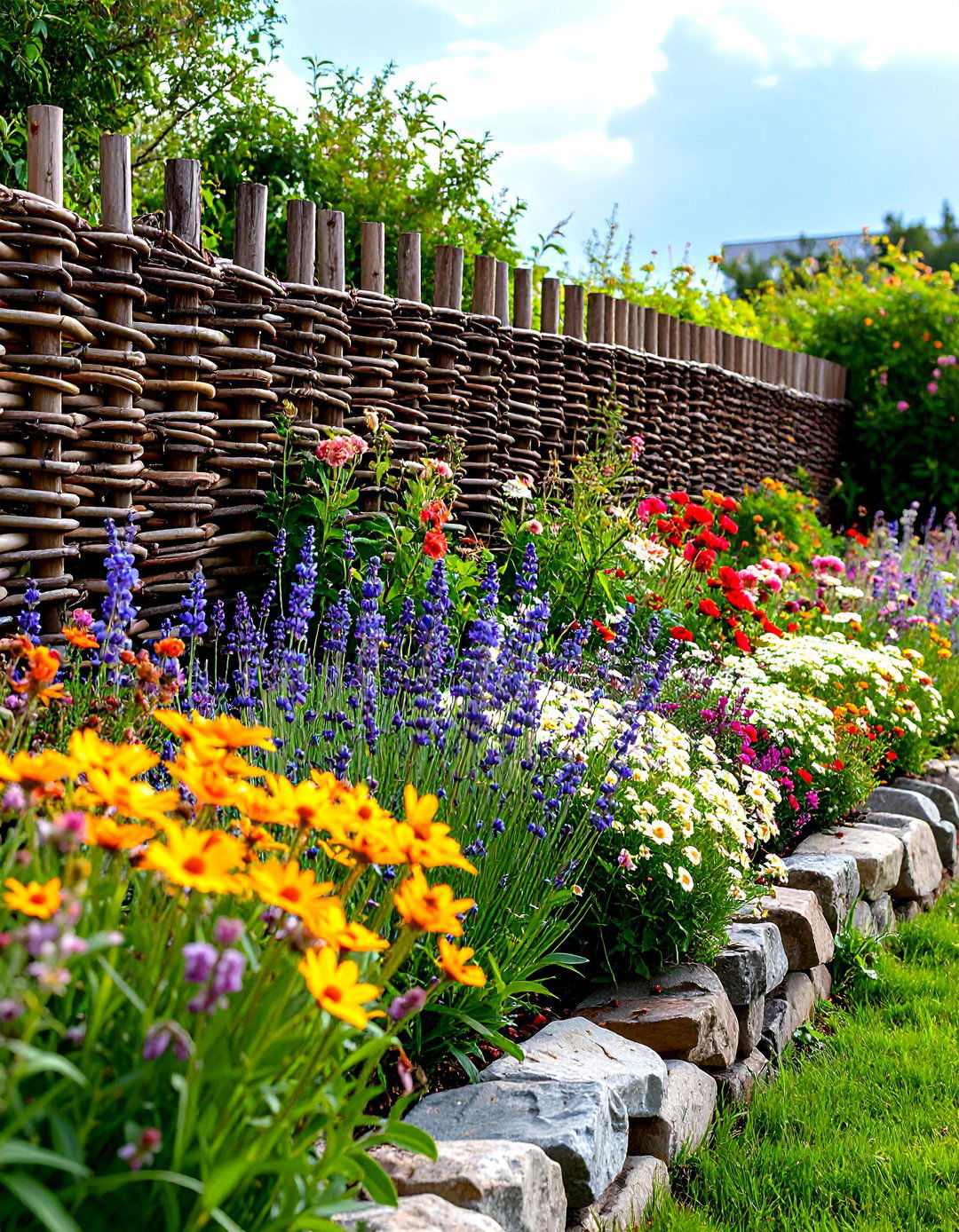 The Rustic Woven Wattle Fence Border - 30 garden border ideas