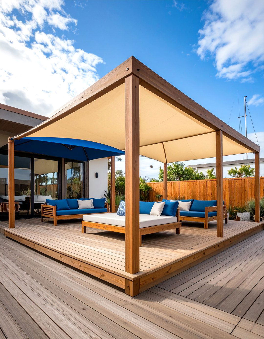 The Sail Shade Canopy Layering - 30 deck privacy ideas