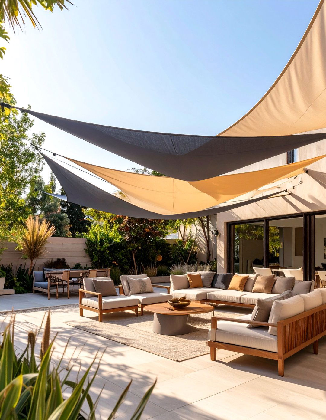 The Sail Shade Canopy Layering - 30 backyard privacy ideas