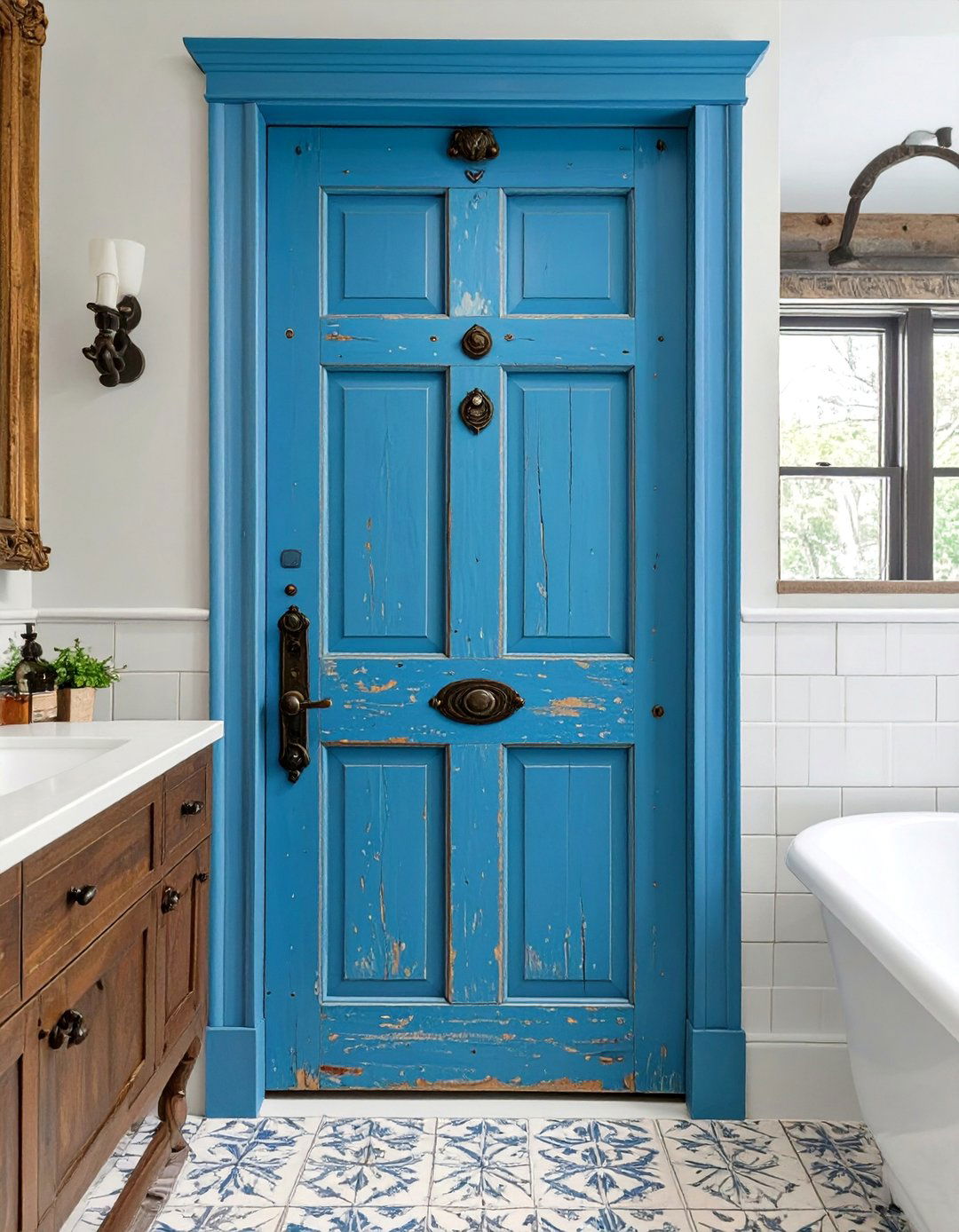 The Salvaged Antique Bathroom Door - 30 bathroom door ideas