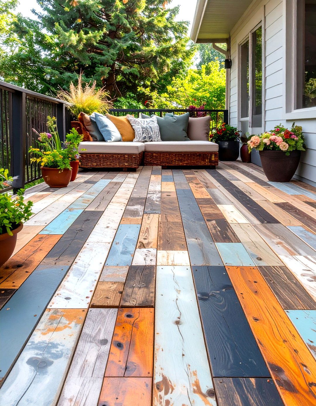 The Salvaged Lumber Mosaic Deck - 30 low budget floating deck ideas