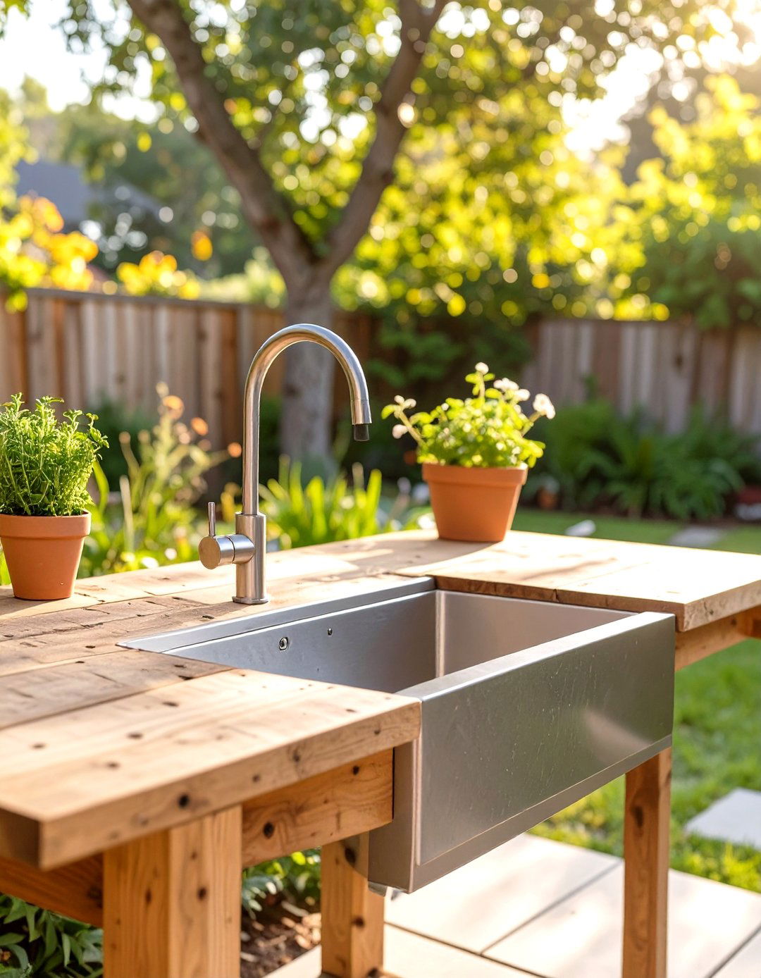The Salvaged Sink and Table Outdoor Kitchen - 30 cheap simple outdoor kitchen ideas