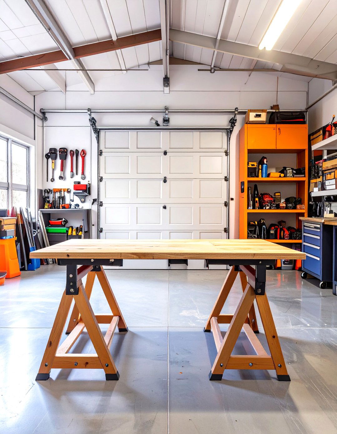 The Sawhorse Style Knockdown Garage Workbench - 30 cool garage workbench ideas