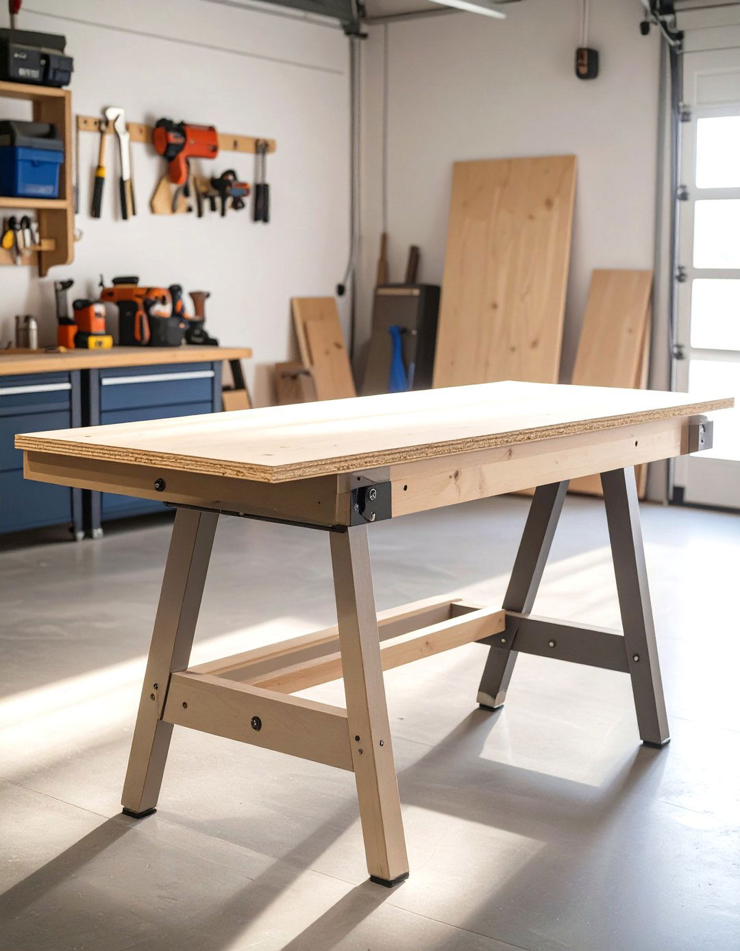 The Sawhorse Style Portable Garage Workbench - 30 garage work bench ideas