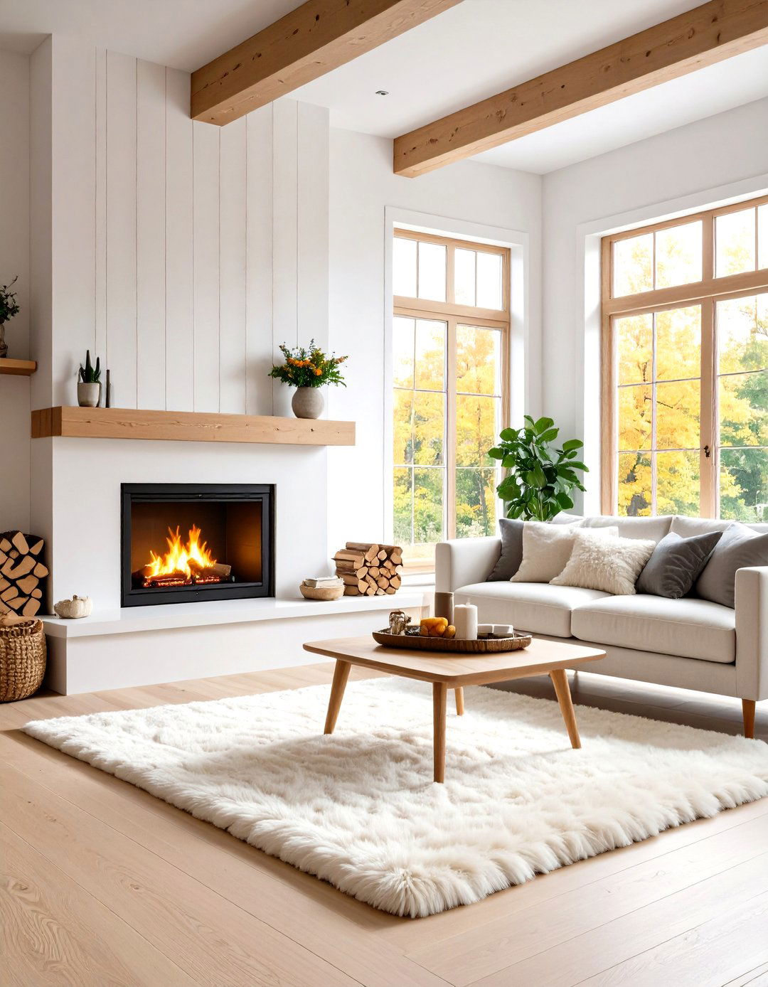The Scandinavian Inspired Light Wood Fireplace - 30 living room modern fireplace ideas