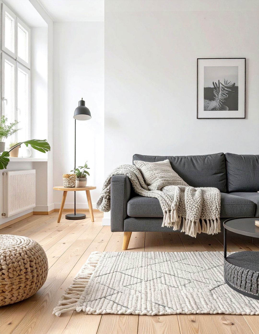 The Scandinavian Inspired Living Room - 30 dark gray couch living room ideas