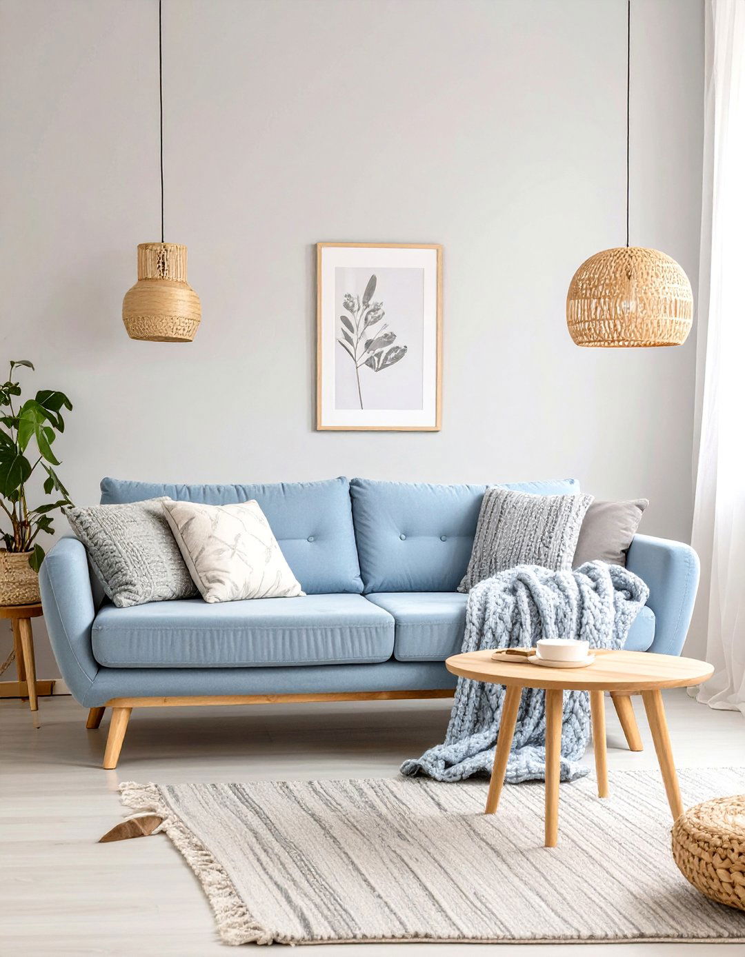 The Scandinavian Light Grey and Icy Blue Living Room - 30 blue and grey living room ideas