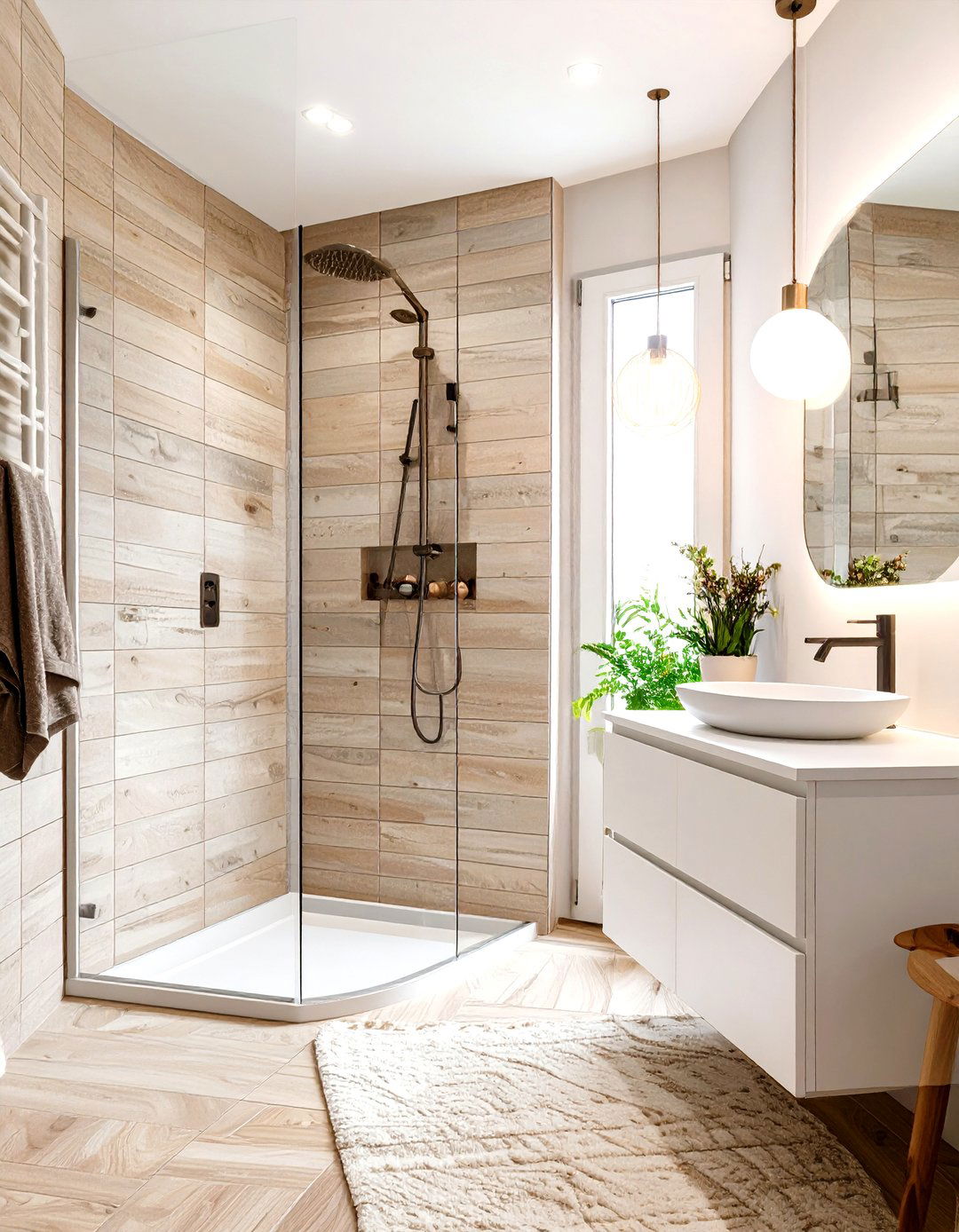 The Scandinavian Natural Wood Look - 30 doorless walk-in shower ideas