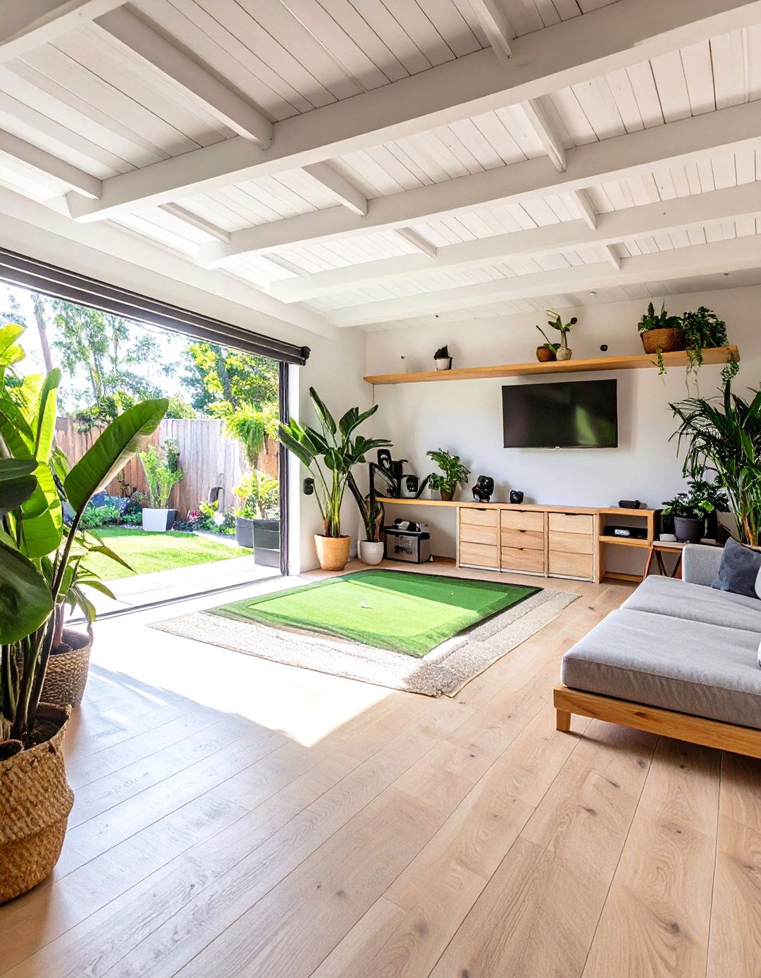 The Scandinavian Zen Garage Golf Simulator - 30 garage golf simulator ideas
