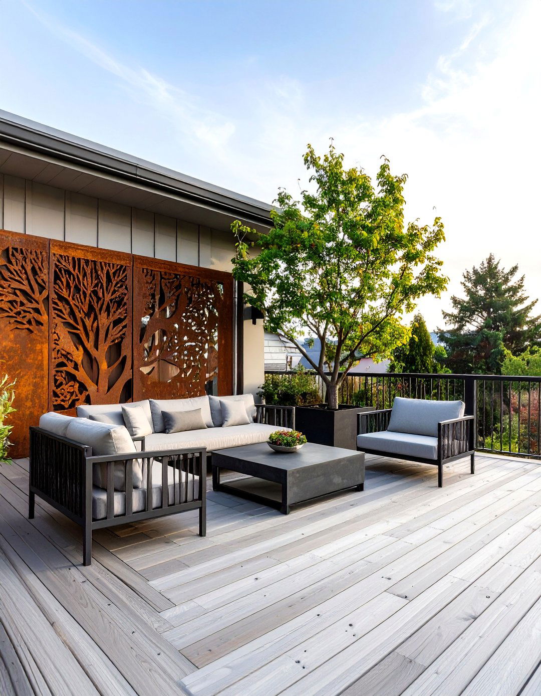 The Sculptural Corten Steel Panels - 30 deck privacy screen ideas