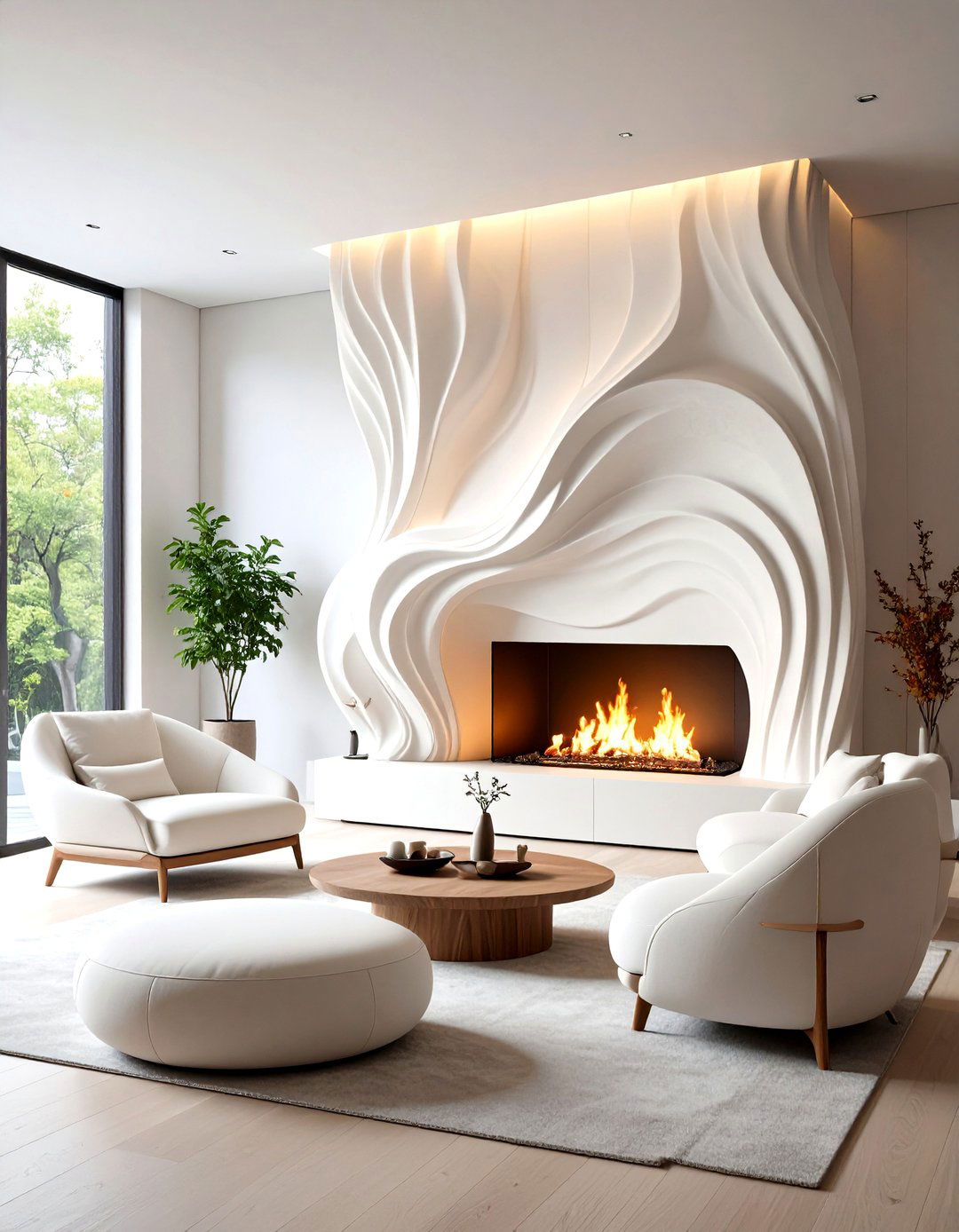 The Sculptural Gypsum Fireplace - 30 living room with fireplace ideas