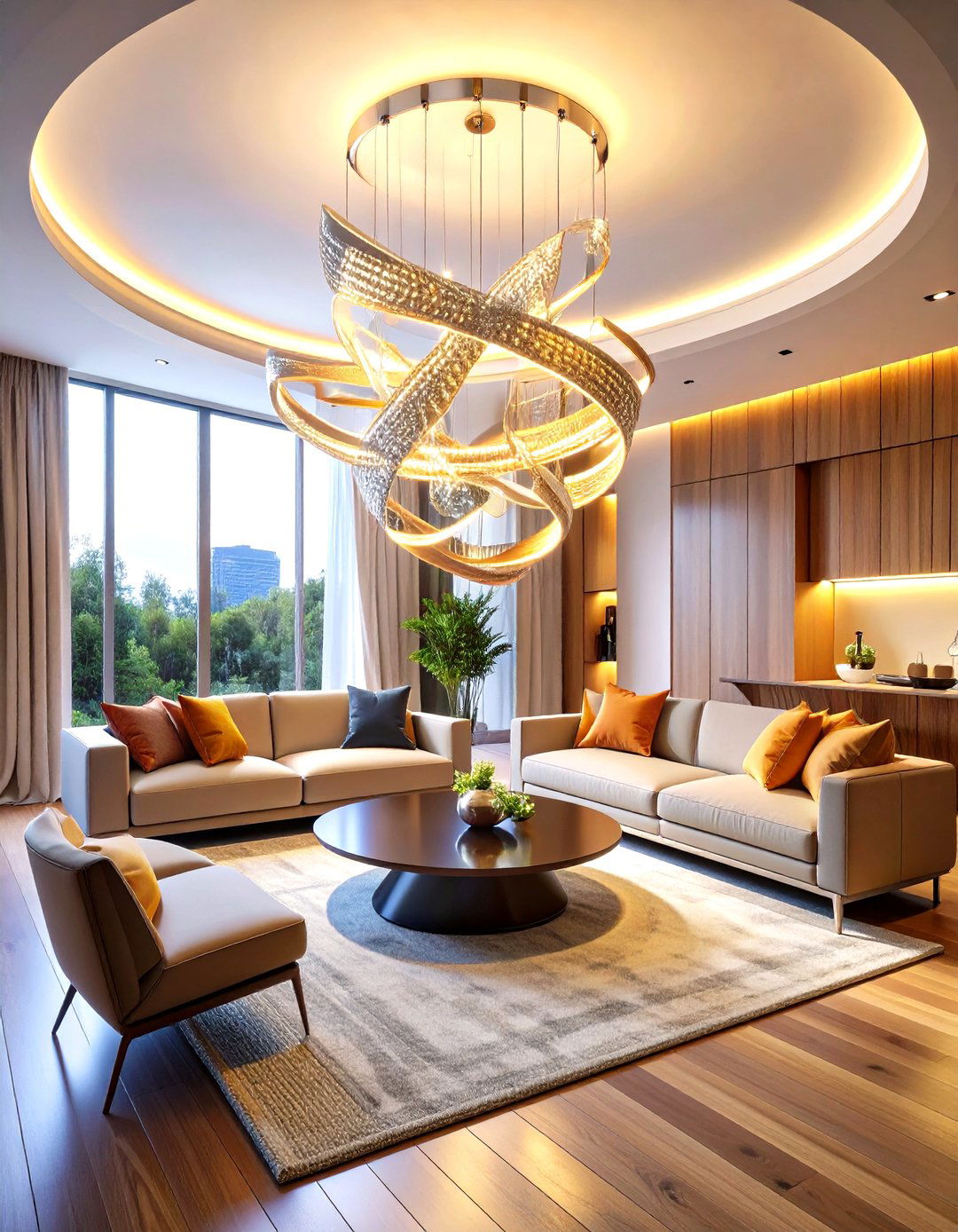 The Sculptural LED Chandelier - 30 living room chandelier ideas