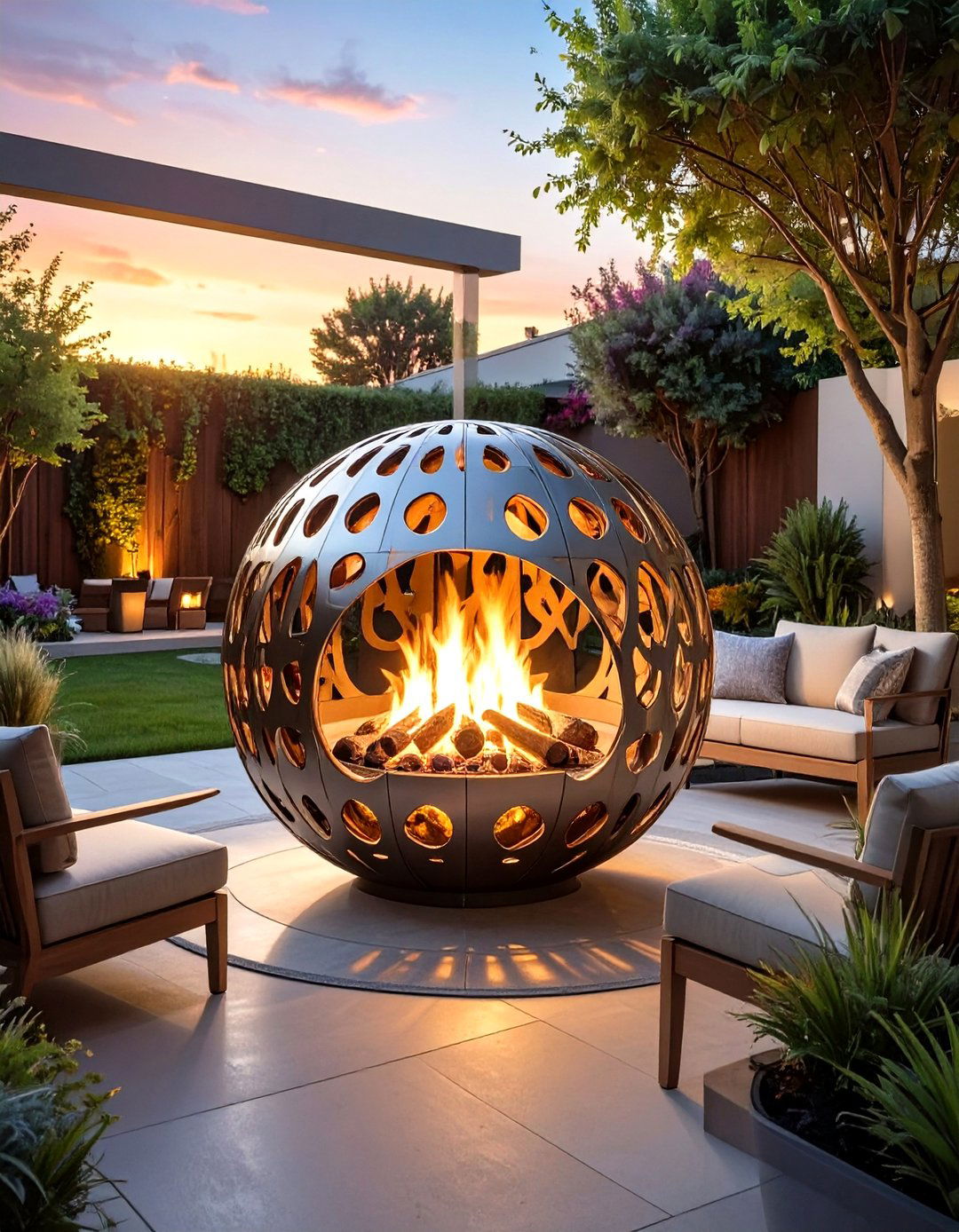 The Sculptural Metal Fire Pit - 30 modern outdoor fireplace ideas
