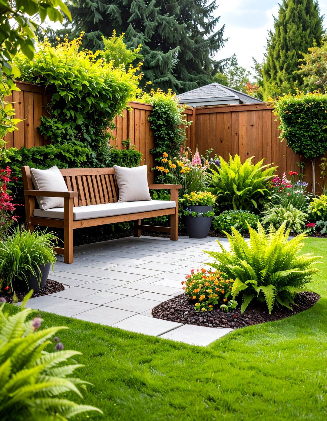 The Secluded Garden Nook - 30 backyard ideas with pavers and turf