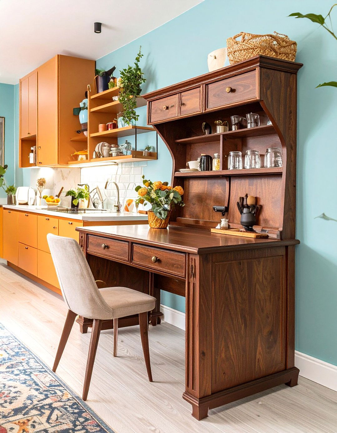 The Secretary Desk as a Compact Buffet - 30 dining room storage ideas